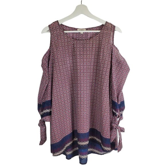 UMGEE Large Cold Shoulder Boho Blouse 3/4 Tie sleeves Flowy Lightweight - Picture 1 of 8